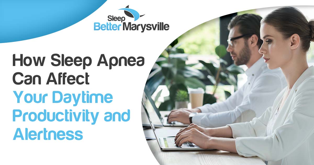 Image of a lady using a computer, featuring Sleep Better Marysville and highlighting how sleep apnea can affect daytime productivity and alertness, ensuring alignment with the page's context.