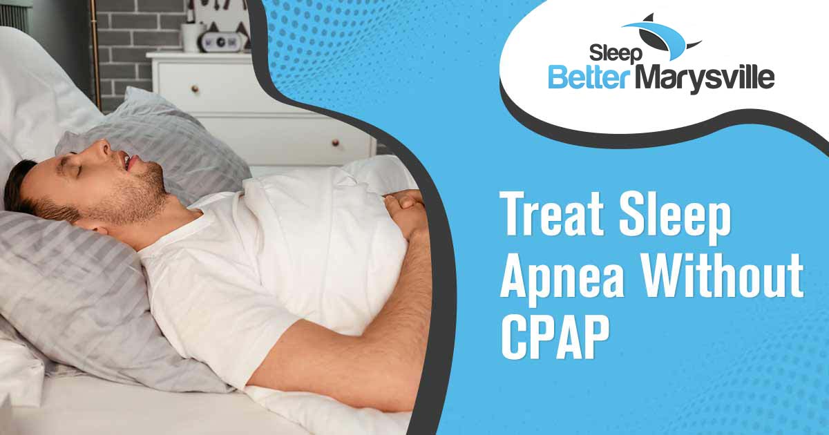 Image of Young man snoring while sleeping in bed. Apnea problem. Sleep apnea can severely impact your sleep quality and overall health, leaving you tired, irritable, and at risk of serious health conditions. Traditional treatment options like CPAP machines are bulky, uncomfortable, and inconvenient. Are you tired of struggling to get a good night's sleep? Do you dread the thought of wearing a noisy and uncomfortable CPAP mask every night? Sleep apnea shouldn't control your life or compromise your well-being. Say goodbye to CPAP machines and hello to a better night's sleep with Sleep Better Marysville. Our innovative treatment approach provides effective relief from sleep apnea without the need for CPAP machines. Our dedicated team of experts will work with you to develop a personalized treatment plan that addresses the root cause of your sleep apnea, allowing you to sleep peacefully and wake up refreshed. Take control of your sleep and start living a healthier, happier life with Sleep Better Marysville.