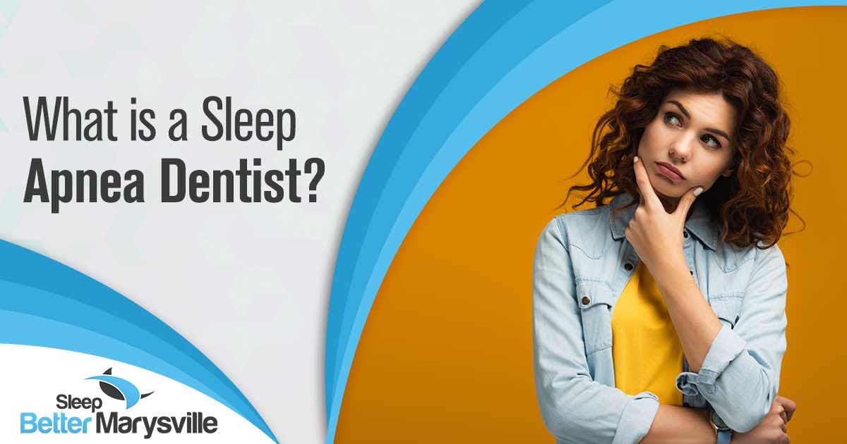 Image of a woman in thoughtful pose, symbolizing contemplation. Overlay text reads 'Sleep Better Marysville' and 'What is a Sleep Apnea Dentist?' This image corresponds with the page's theme, likely discussing sleep-related issues and dental care.