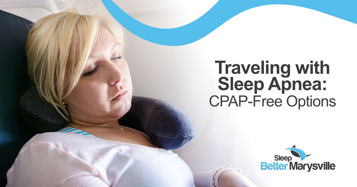 Traveler resting comfortably with a neck pillow while managing sleep apnea during a trip