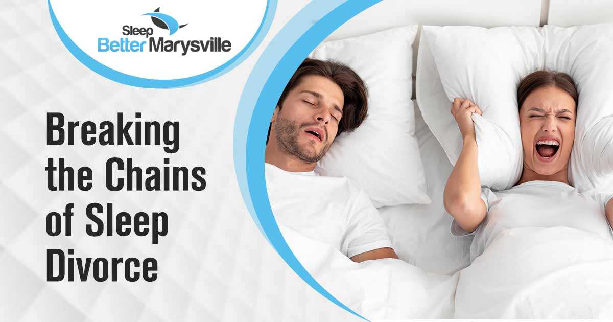 Image is of Unhappy woman awake lying in bed, shouting, covering ears with pillow because of mans snoring. Sleep Better Marysville - Say goodbye to sleepless nights and wake up refreshed with Sleep Better Marysville! Our innovative "Sleep Divorce" solution allows couples to sleep separately while preserving their relationship. With individual sleeping spaces tailored to each partner's needs, you can finally enjoy uninterrupted and restful nights of sleep. Sleep Better Marysville provides a range of comfortable and customizable sleeping options, including separate bedrooms or adjustable beds that allow for personalized comfort settings. Reclaim your nighttime tranquility and wake up ready to conquer each day together - without the fatigue and tension that comes from sharing a bed. Experience the benefits of Sleep Better Marysville and discover how sleeping separately can actually strengthen your relationship by allowing both partners to enjoy the rejuvenating rest they deserve. Don't let an incompatible sleep routine ruin your relationship - try Sleep Better Marysville today!