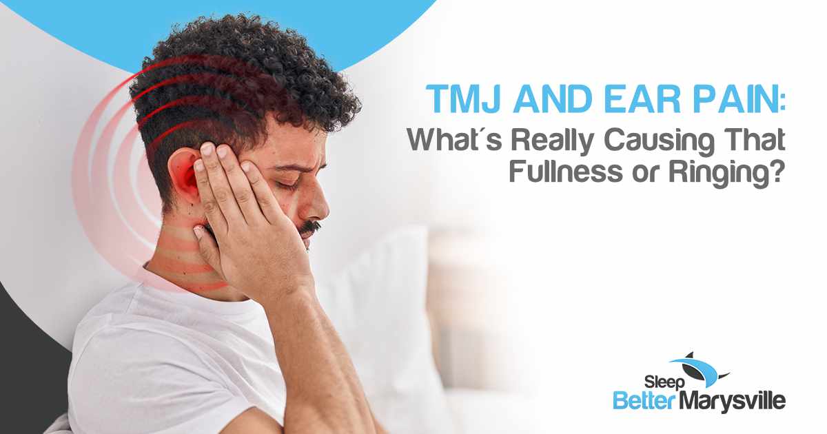 Man Experiencing Ear Discomfort Man holding his ear while experiencing discomfort that may be associated with TMJ-related ear symptoms