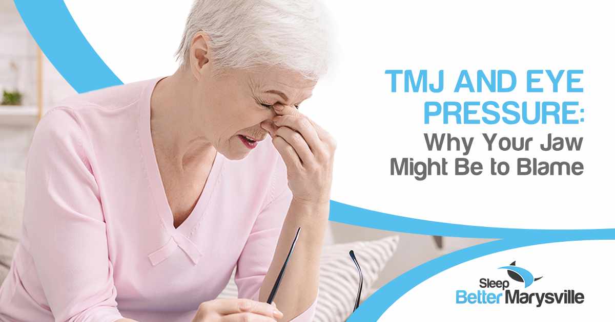Older Woman Experiencing Eye Discomfort Older woman rubbing her eye while holding eyeglasses, experiencing discomfort that may be related to TMJ symptoms